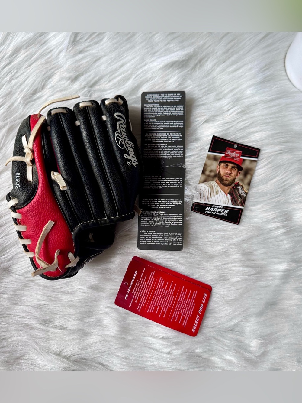 Rawlings PL91SB Youth‎ Baseball Glove RHT Black Red Basket Web Mitt